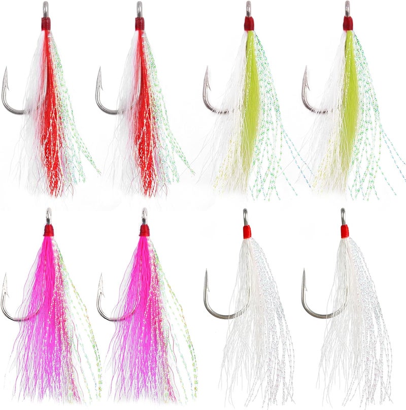 FUSIGO Fishing Bucktail Teasers Hooks Saltwater Flounder Rigs Bottom Rigs Stainless Steel Hook Bucktail Mylar Flash Teasers for Snapper Catfish Cod Flounder Hi-Lo Rigs - Image 1